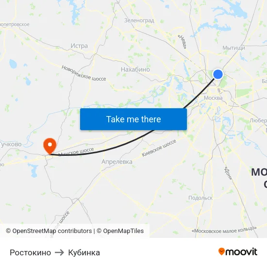 Ростокино to Кубинка map