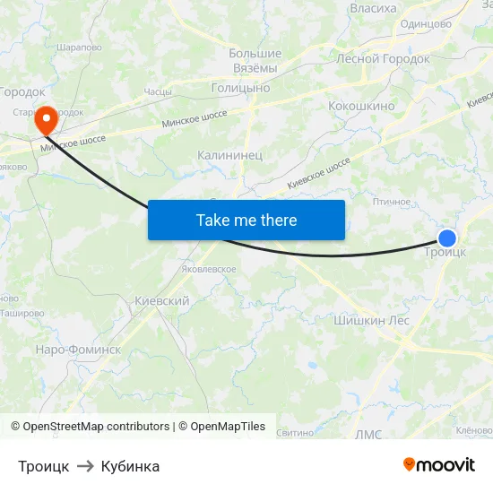 Троицк to Кубинка map