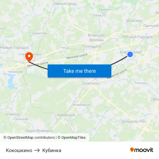 Кокошкино to Кубинка map