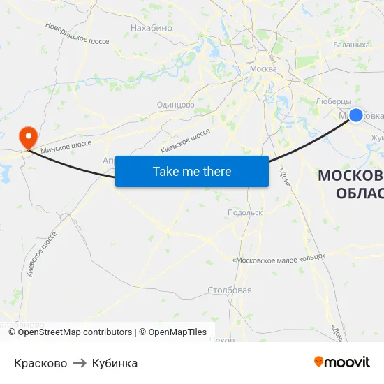 Красково to Кубинка map