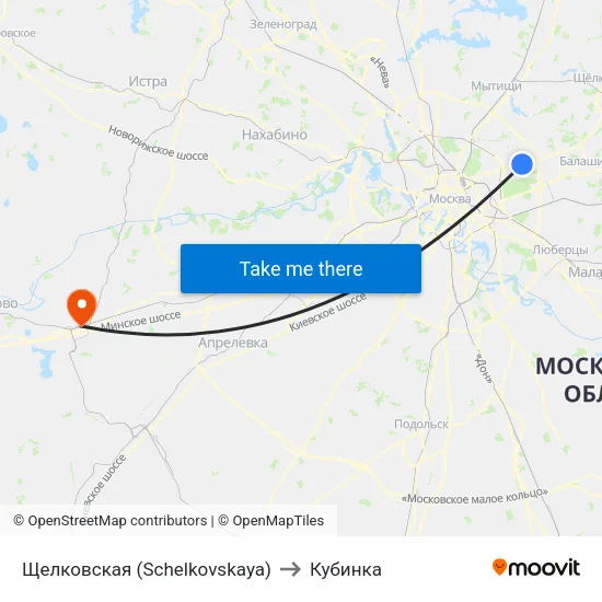 Щелковская (Schelkovskaya) to Кубинка map