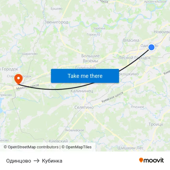 Одинцово to Кубинка map