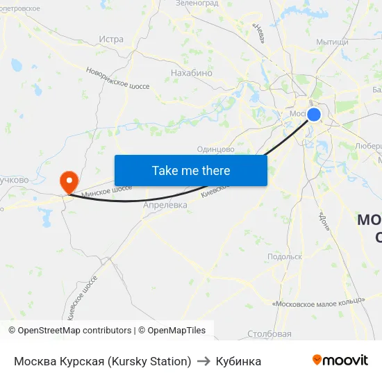 Москва Курская (Kursky Station) to Кубинка map
