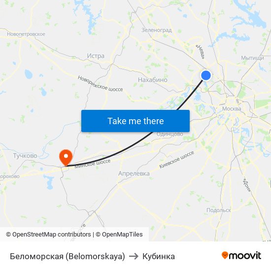 Беломорская (Belomorskaya) to Кубинка map