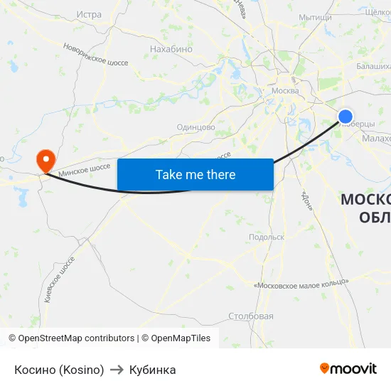 Косино (Kosino) to Кубинка map