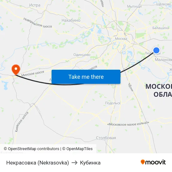 Некрасовка (Nekrasovka) to Кубинка map