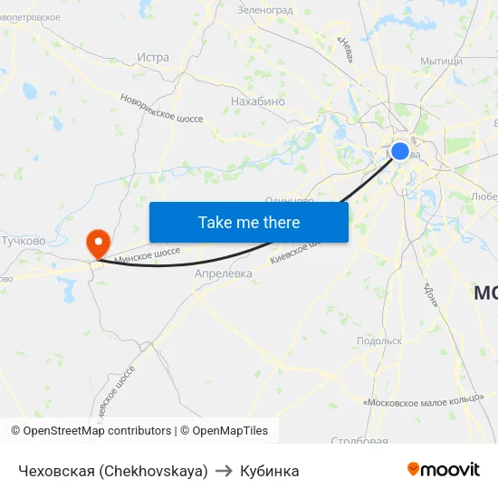 Чеховская (Chekhovskaya) to Кубинка map
