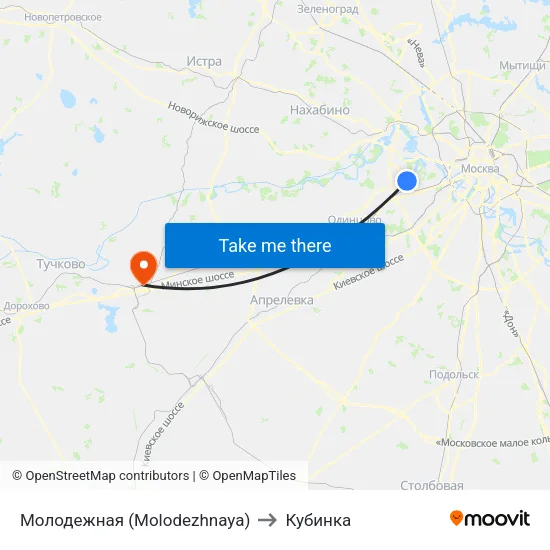 Молодежная (Molodezhnaya) to Кубинка map