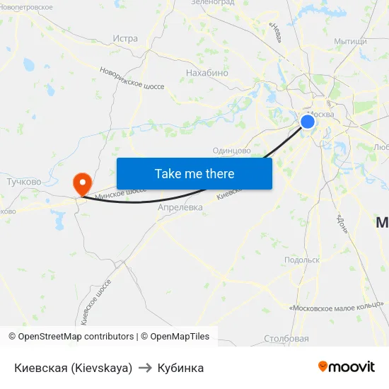 Киевская (Kievskaya) to Кубинка map