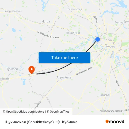 Щукинская (Schukinskaya) to Кубинка map