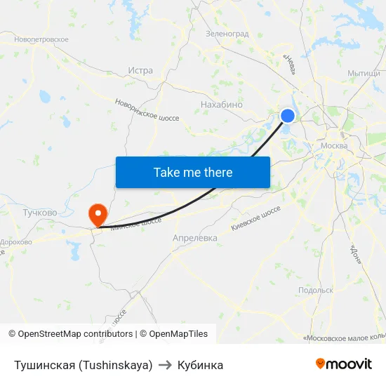 Тушинская (Tushinskaya) to Кубинка map