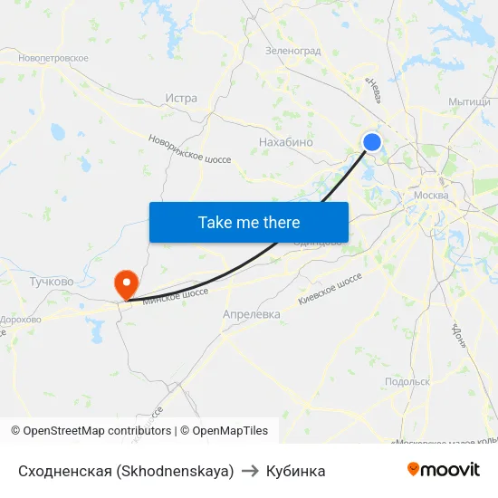 Сходненская (Skhodnenskaya) to Кубинка map