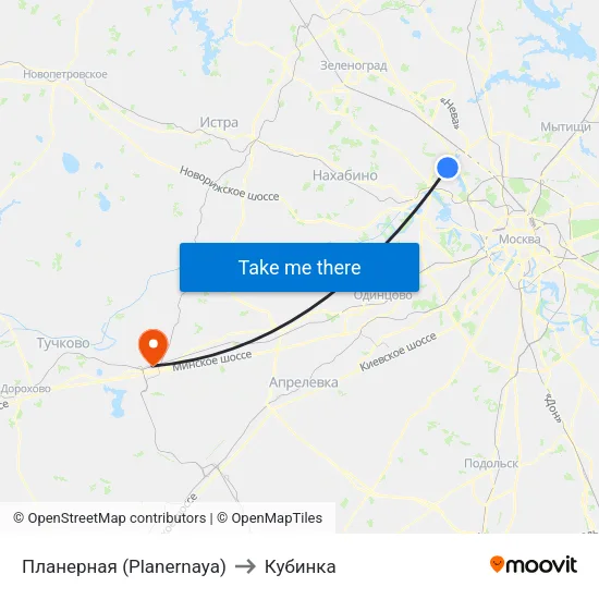 Планерная (Planernaya) to Кубинка map