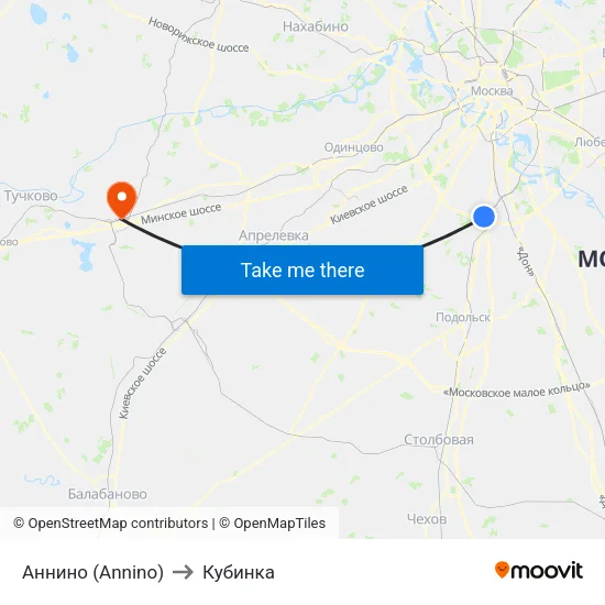 Аннино (Annino) to Кубинка map