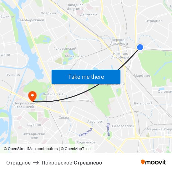 Отрадное to Покровское-Стрешнево map