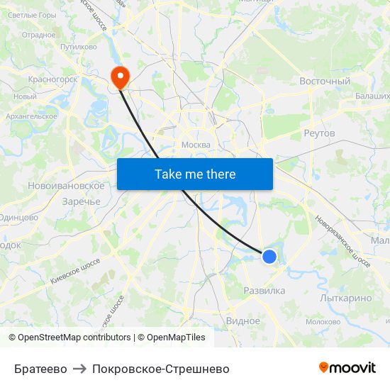 Братеево to Покровское-Стрешнево map