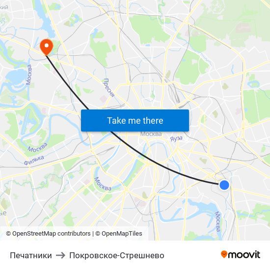 Печатники to Покровское-Стрешнево map