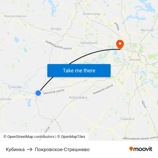 Кубинка to Покровское-Стрешнево map