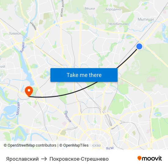 Ярославский to Покровское-Стрешнево map