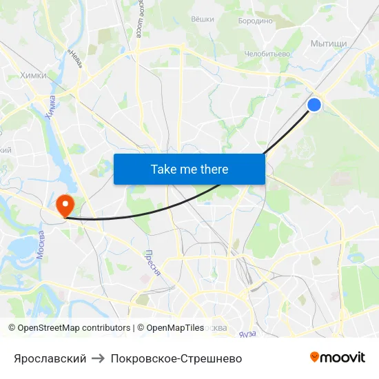 Ярославский to Покровское-Стрешнево map