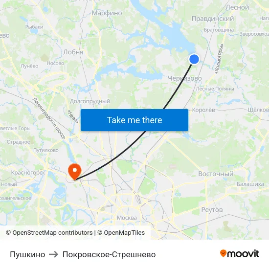 Пушкино to Покровское-Стрешнево map