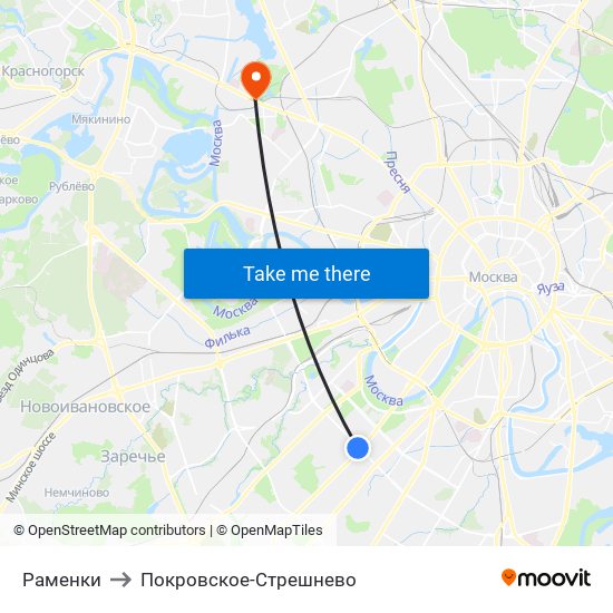 Раменки to Покровское-Стрешнево map