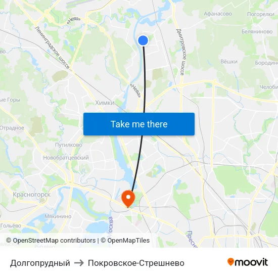 Долгопрудный to Покровское-Стрешнево map