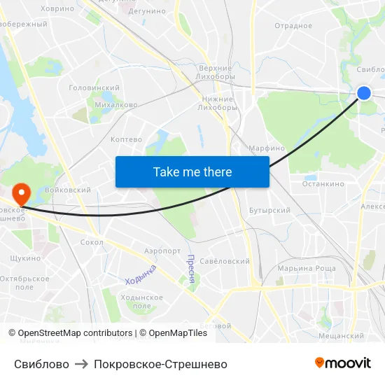 Свиблово to Покровское-Стрешнево map