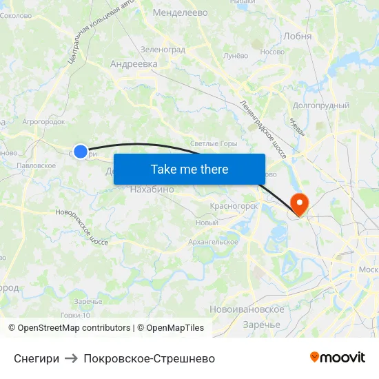 Снегири to Покровское-Стрешнево map