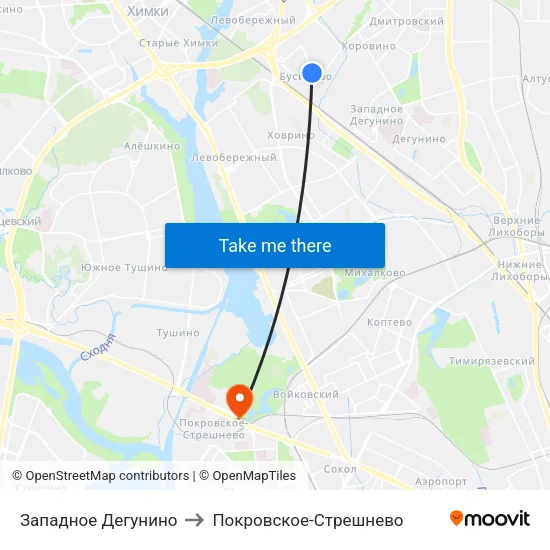 Западное Дегунино to Покровское-Стрешнево map