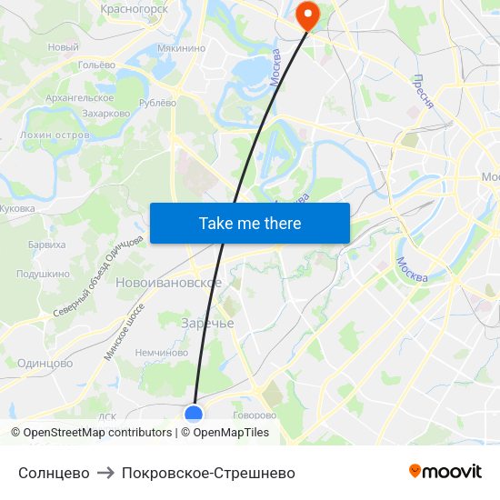 Солнцево to Покровское-Стрешнево map