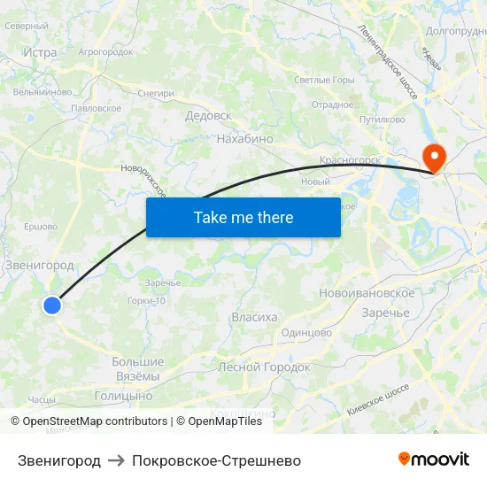 Звенигород to Покровское-Стрешнево map