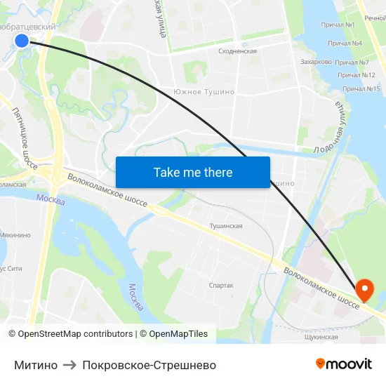 Митино to Покровское-Стрешнево map