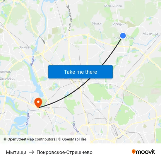 Мытищи to Покровское-Стрешнево map