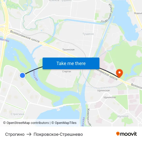 Строгино to Покровское-Стрешнево map