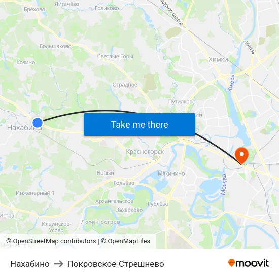 Нахабино to Покровское-Стрешнево map