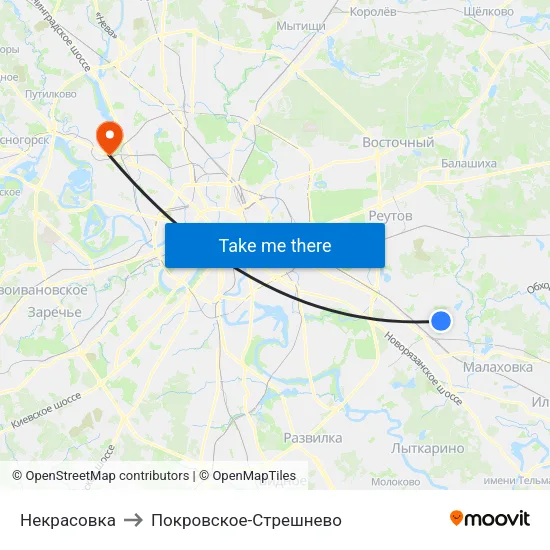 Некрасовка to Покровское-Стрешнево map