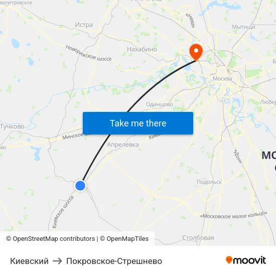 Киевский to Покровское-Стрешнево map