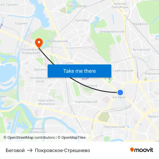 Беговой to Покровское-Стрешнево map