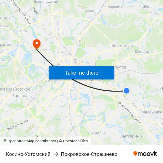 Косино-Ухтомский to Покровское-Стрешнево map