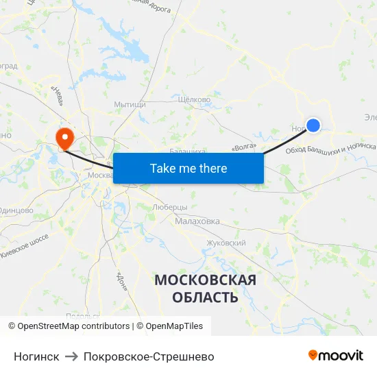 Ногинск to Покровское-Стрешнево map