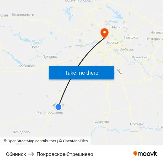 Обнинск to Покровское-Стрешнево map