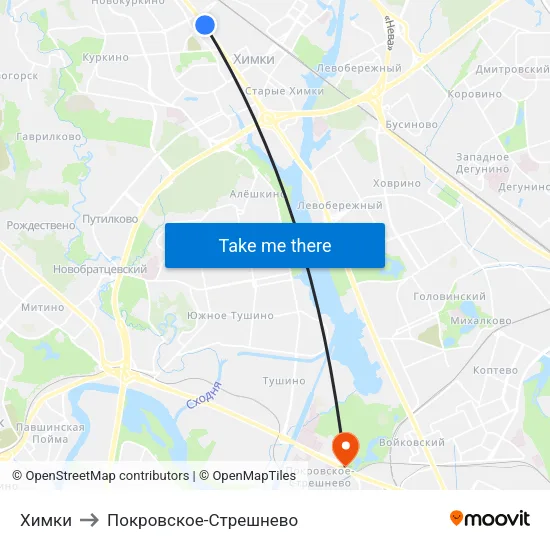 Химки to Покровское-Стрешнево map