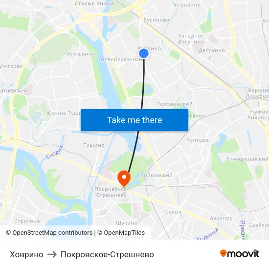 Ховрино to Покровское-Стрешнево map
