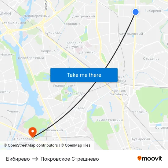 Бибирево to Покровское-Стрешнево map