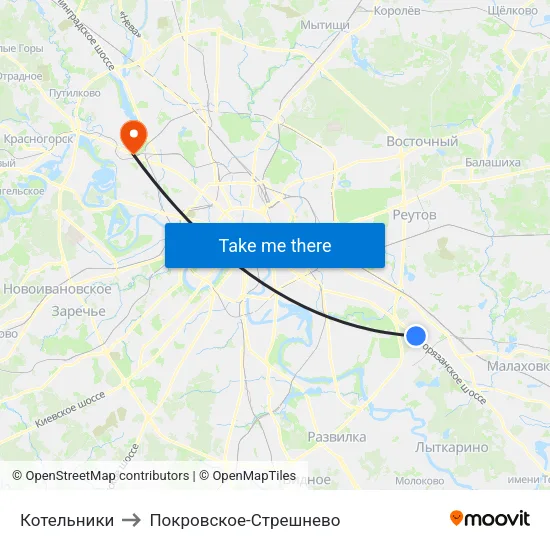 Котельники to Покровское-Стрешнево map