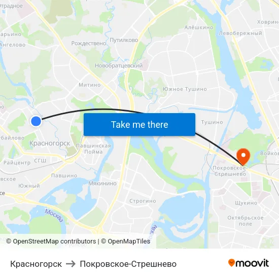 Красногорск to Покровское-Стрешнево map
