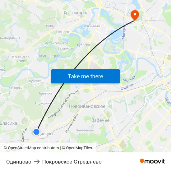 Одинцово to Покровское-Стрешнево map