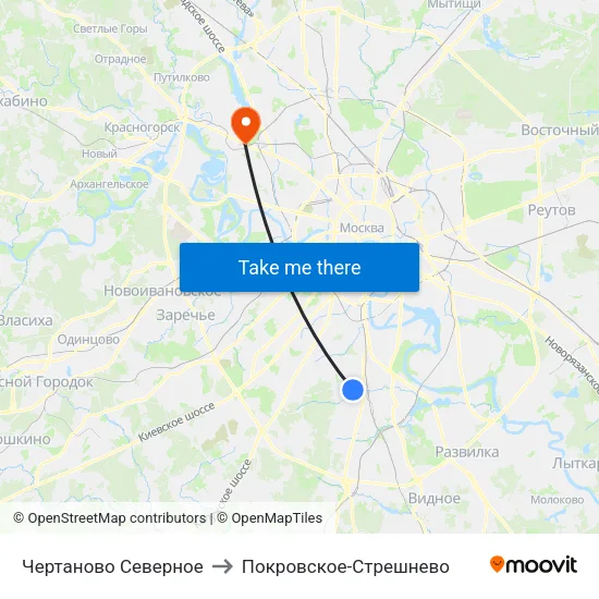 Чертаново Северное to Покровское-Стрешнево map