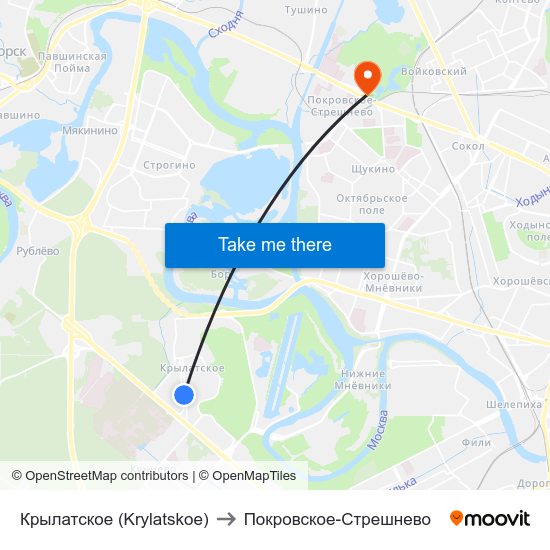 Крылатское (Krylatskoe) to Покровское-Стрешнево map